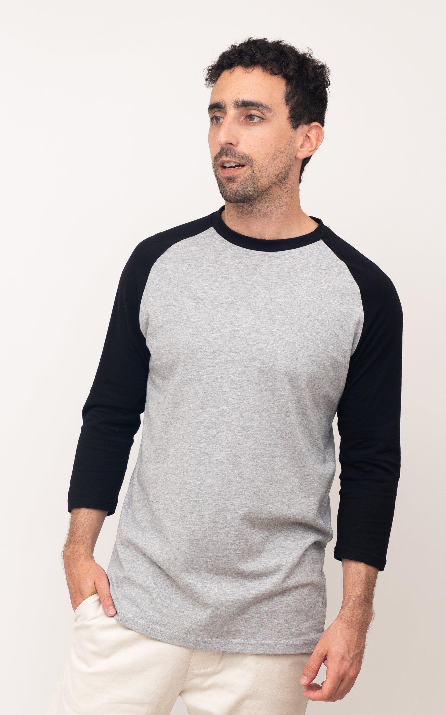 Classic Raglan Baseball Tee - Grey/Navy