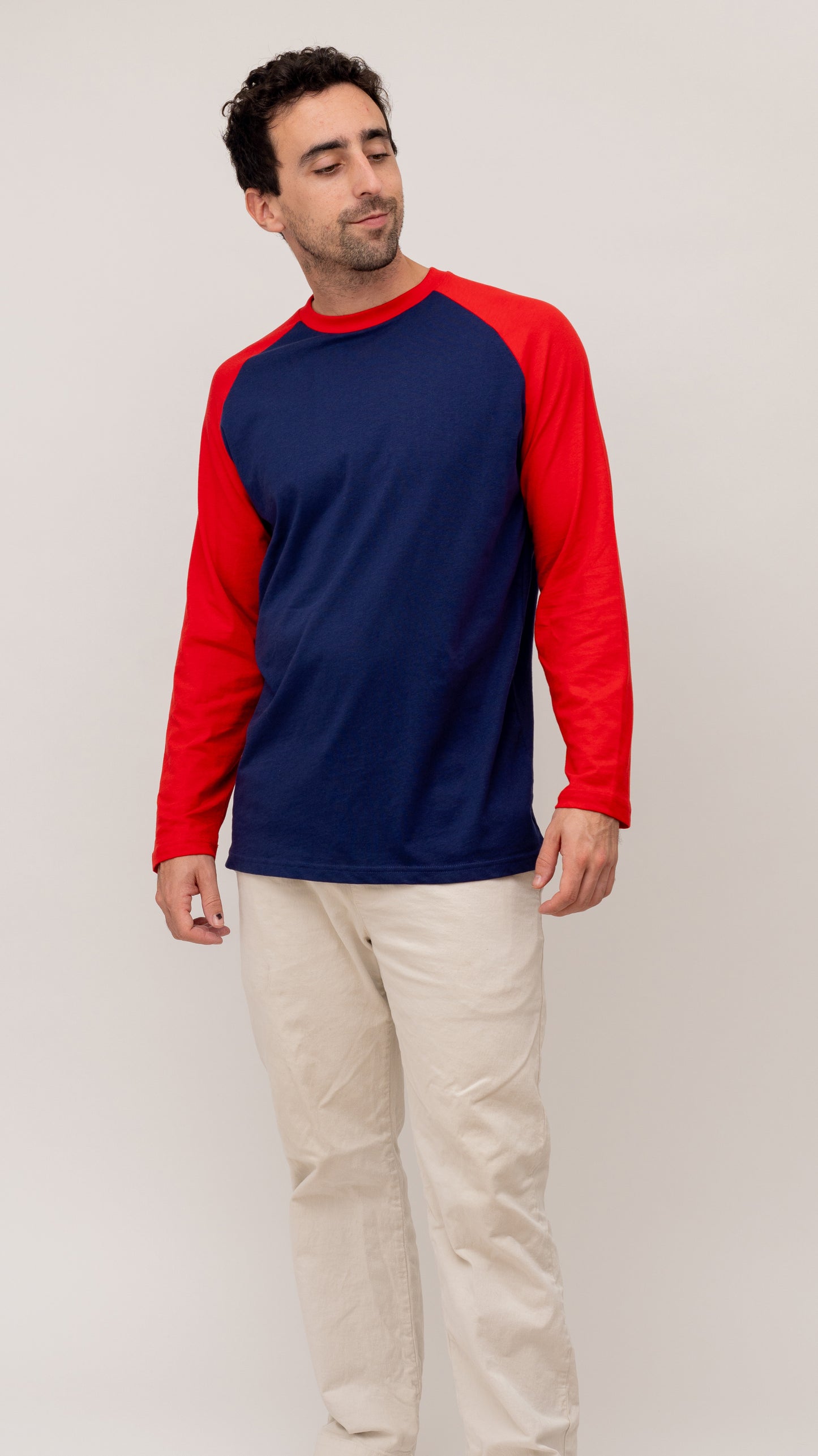 Long Sleeve Raglan Baseball Tee - Navy/Red