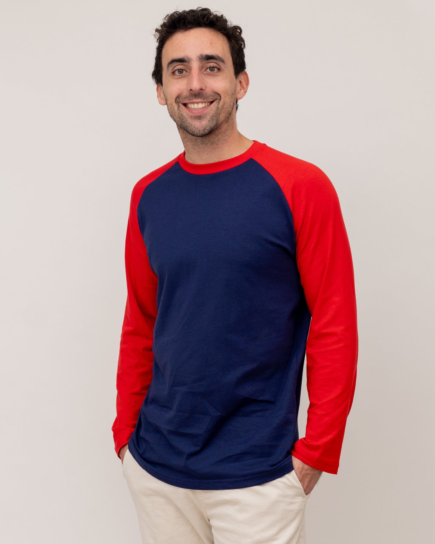 Long Sleeve Raglan Baseball Tee - Navy/Red