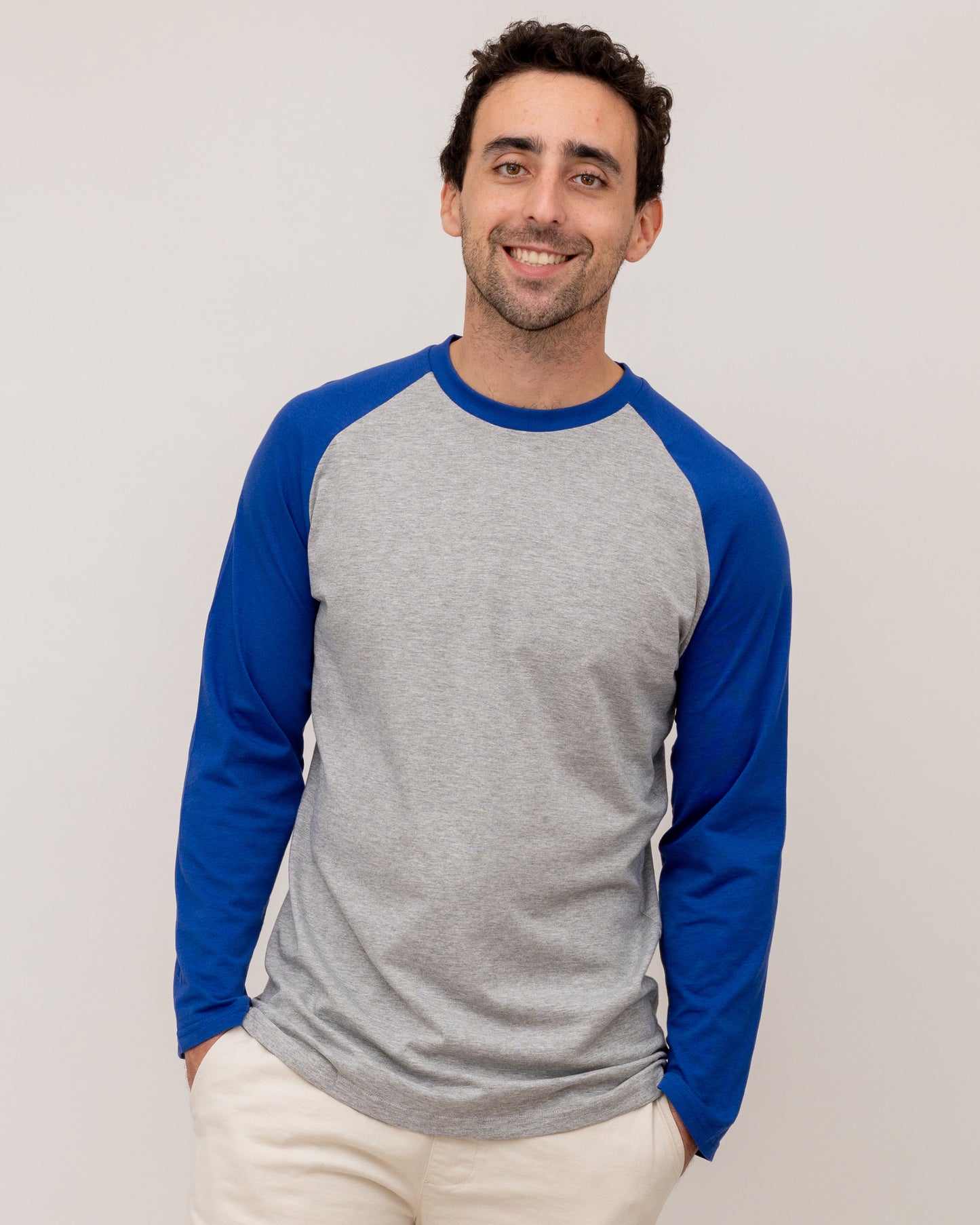 Long Sleeve Raglan Baseball Tee - Gray